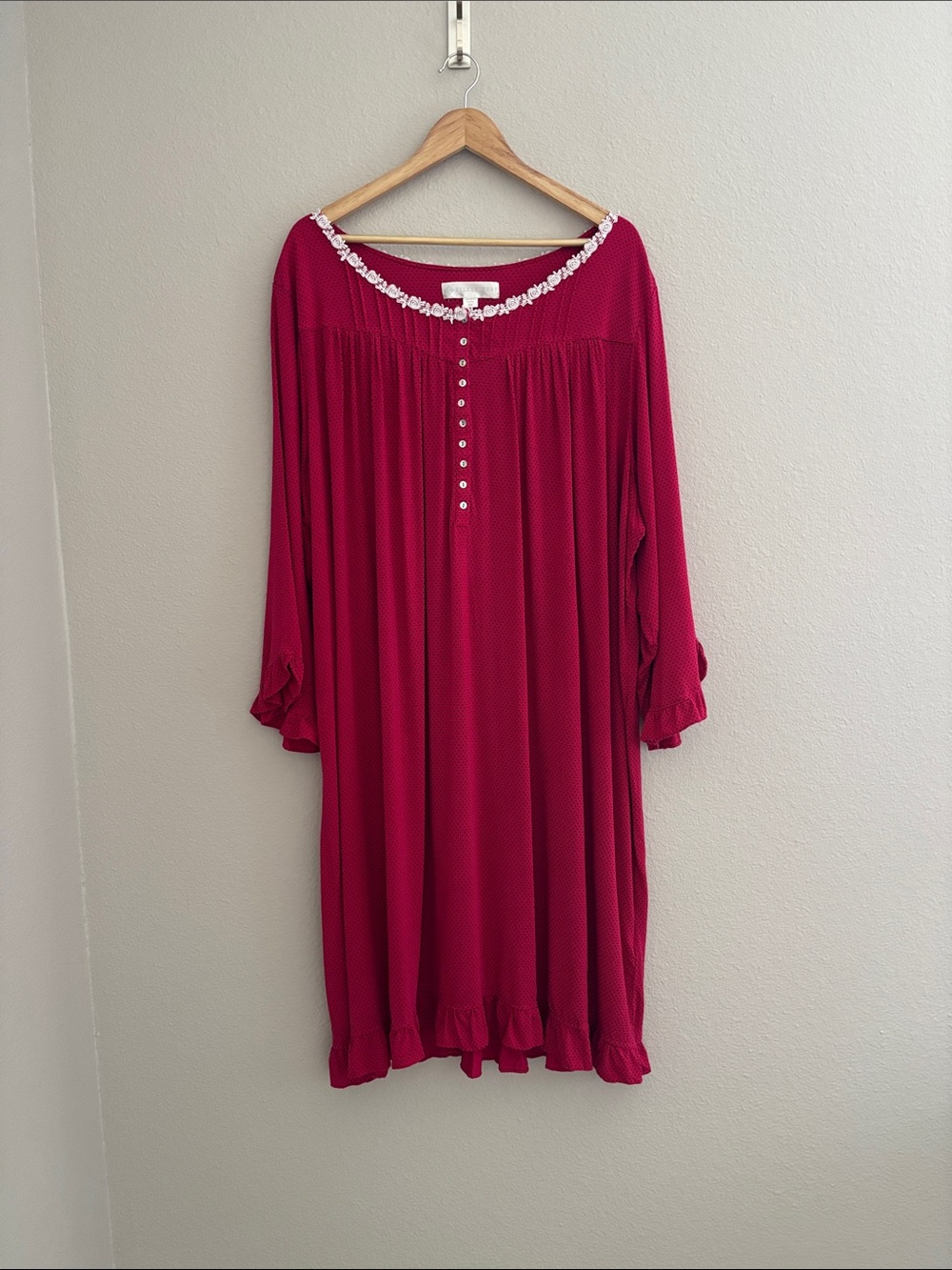 Eileen West Berry Red Knit Button-Front Ballet Nightgown Long Sleeve Size 3X